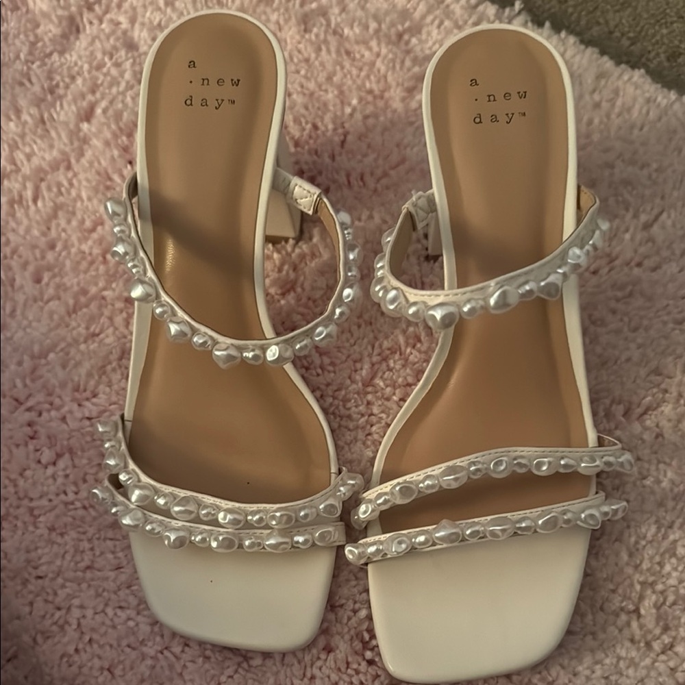 A New Day Women's White Pearl-Embellished Sandals